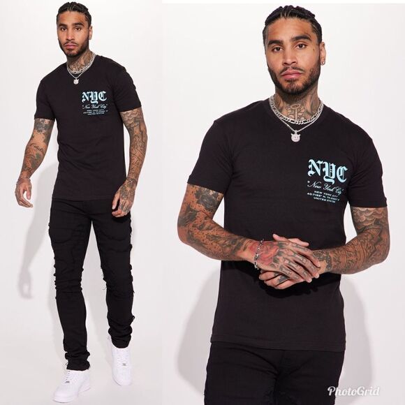 2/$30 Fashion Nova NYC Sunset Short Sleeve Tee in Black - Picture 1 of 8